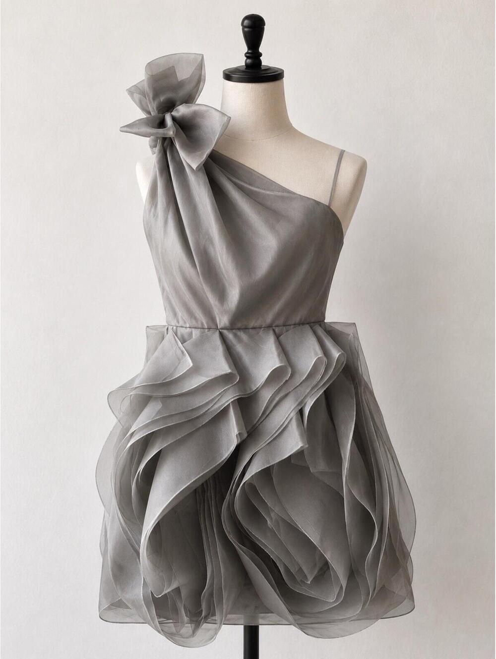 White By Vera Wang Size 2 Gray Organza One Shoulder Mini Cocktail Dress